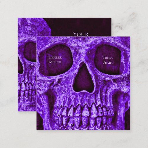 Gothic Skull Purple Burgundy Tattoo Shop Square Business Card