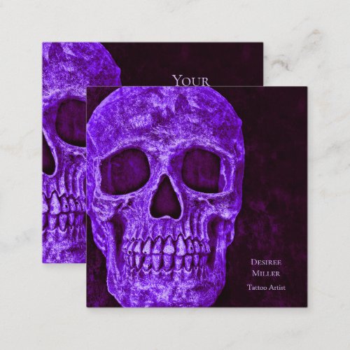 Gothic Skull Purple Burgundy Tattoo Shop Square Business Card