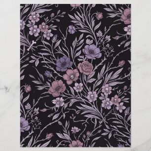 Gothic Skull Purple Flowers Scrapbook Paper