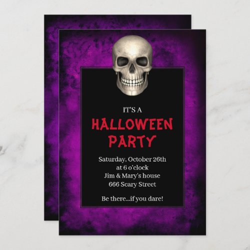 Gothic Skull Purple Grunge Halloween Party Invitation