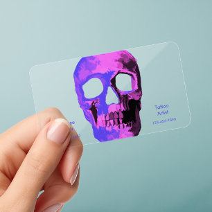 Gothic Skull Purple Pink Girly Cool Tattoo Shop Clear Business Cards