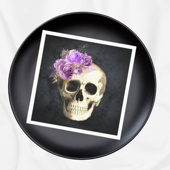 Gothic Skull Purple Roses Halloween Napkins (Creator Uploaded)
