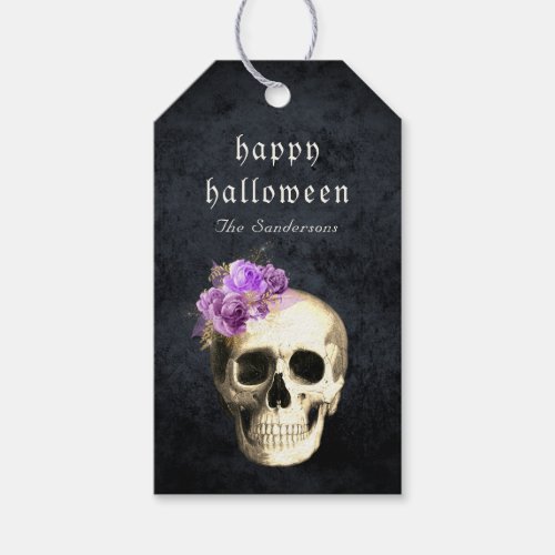 Gothic Skull Purple Roses Halloween Personalized Gift Tags