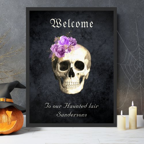 Gothic Skull Purple Roses Personalized Halloween Poster