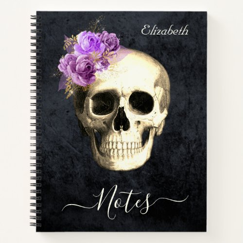Gothic Skull Purple Roses Personalized   Notebook