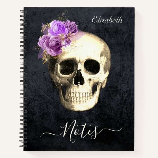 Gothic Skull Purple Roses Personalized   Notebook (Front)
