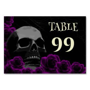 Gothic Skull Purple Roses Spooky Halloween Weddi Table Number