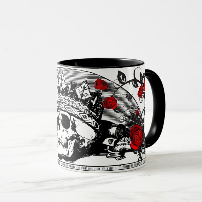 Gothic Skull Queen with Red Roses Coffee Gift Mug (Front Right)