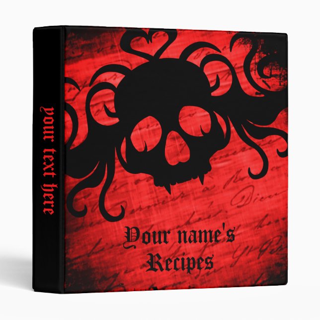 Gothic skull red and black 3 ring binder (Front/Spine)