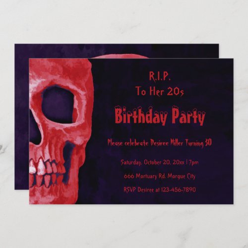 Gothic Skull Red Birthday RIP To Her 20s Invitation