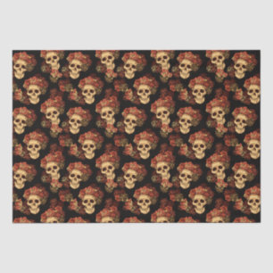 Gothic Skull Red Rose Black Halloween Pattern Tissue Paper