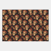Gothic Skull Red Rose Black Halloween Pattern Wrapping Paper Sheets (Front 2)