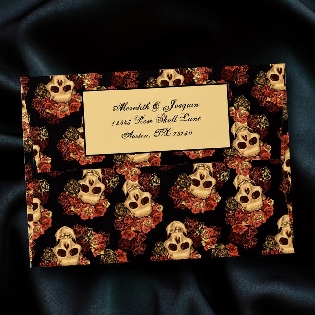 Gothic Skull Red Rose Black Halloween Wedding Envelope (Creator Uploaded)