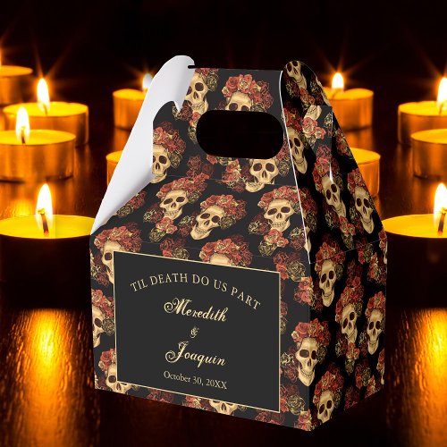 Gothic Skull Red Rose Black Halloween Wedding Favor Boxes