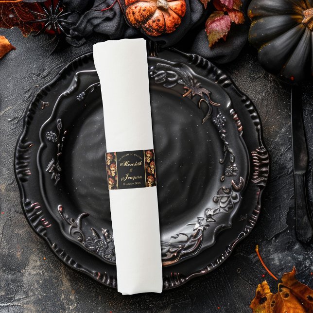 Gothic Skull Red Rose Black Halloween Wedding Napkin Bands (Creator Uploaded)