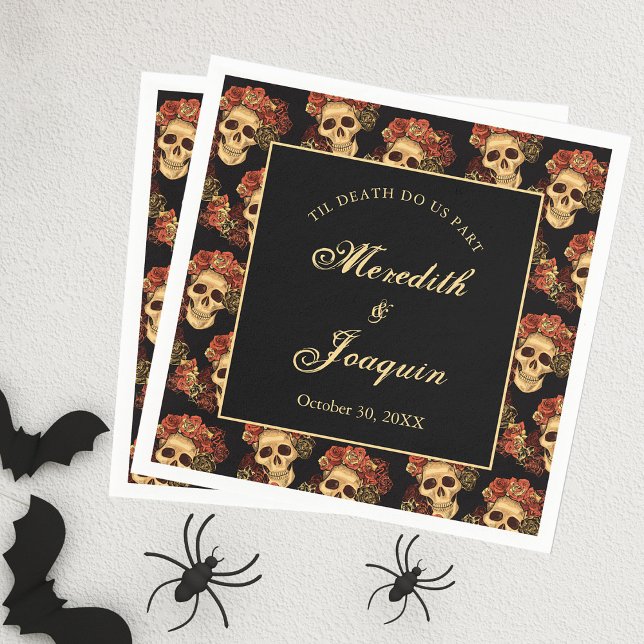 Gothic Skull Red Rose Black Halloween Wedding Napkins (Creator Uploaded)