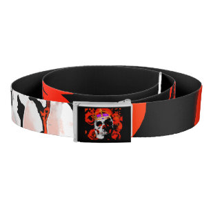 Gothic Skull Red Roses Belt