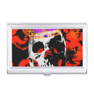 Gothic Skull Red Roses Business Card Case