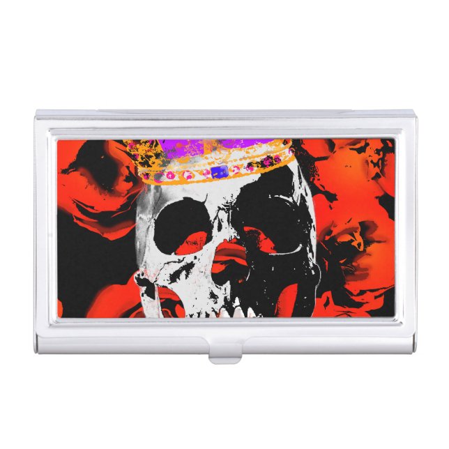 Gothic Skull Red Roses Business Card Case (Front)