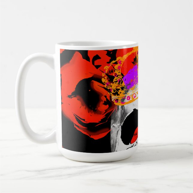 Gothic Skull Red Roses Coffee Mug (Left)