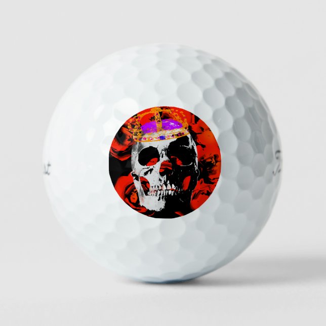 Gothic Skull Red Roses Golf Balls (Front)