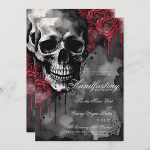 Gothic Skull & Red Roses Halloween Handfasting Invitation