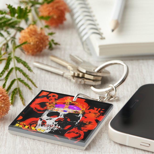 Gothic Skull Red Roses Keychain (Front Right)