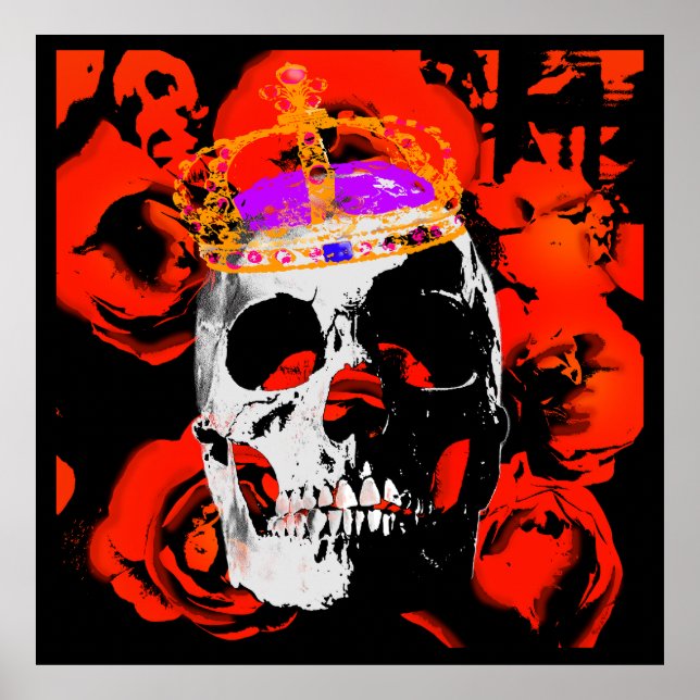 Gothic Skull Red Roses Poster (Front)