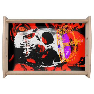Gothic Skull Red Roses Serving Tray