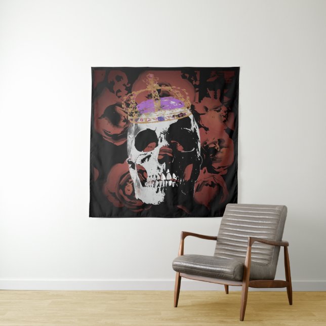 Gothic Skull Red Roses Tapestry (In Situ)