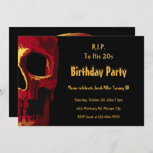 Gothic Skull Red Yellow Birthday RIP To His 20s Invitation