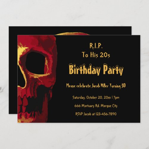 Gothic Skull Red Yellow Birthday RIP To His 20s Invitation