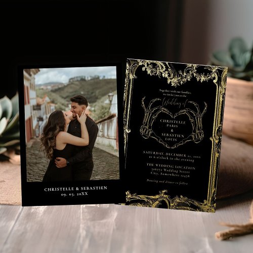 Gothic Skull Retro Halloween Wedding  Foil Invitation