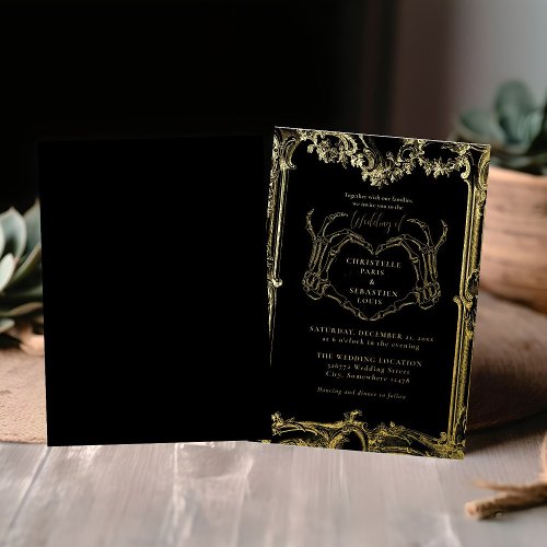 Gothic Skull Retro Halloween Wedding  Foil Invitation