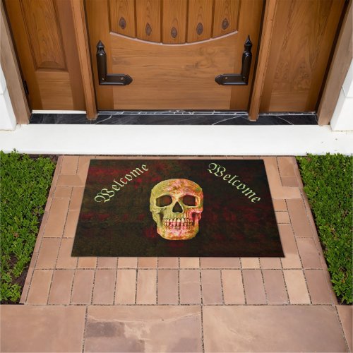 Gothic Skull Retro Vintage Style Red Green Welcome Doormat