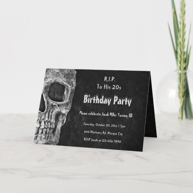 Gothic Skull RIP To His 20s Black Birthday Party Invitation (Front)
