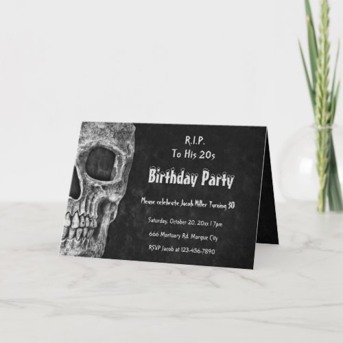 Gothic Skull RIP To His 20s Black Birthday Party Invitation