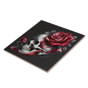 Gothic Skull Rose  Ceramic Tile