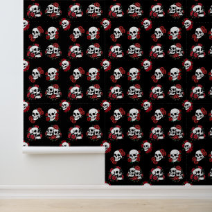 Gothic Skull Rose Dark Floral Pattern Wallpaper