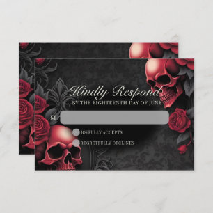 Gothic Skull & Rose Elegant Dark Wedding RSVP Card