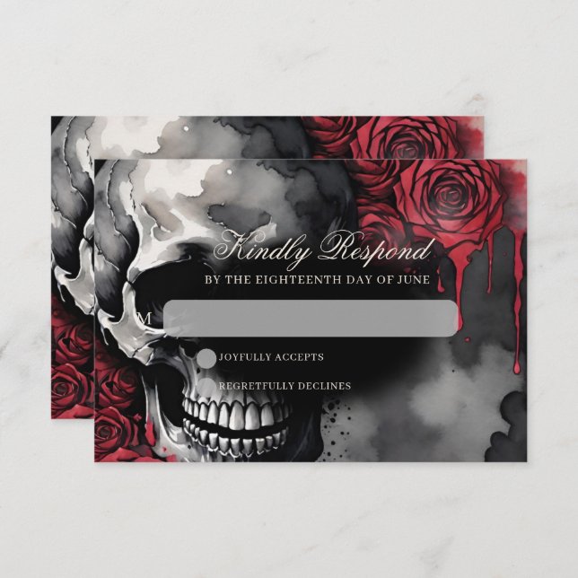 Gothic Skull & Rose Elegant Dark Wedding RSVP Card (Front/Back)