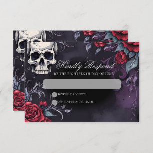 Gothic Skull & Rose Elegant Dark Wedding RSVP Card