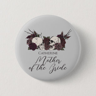 Gothic Skull & Rose Light Gray Wedding Party Button