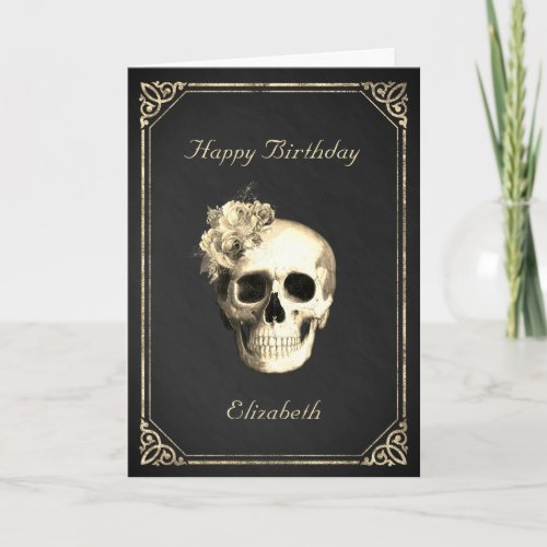 Gothic Skull Rose Personalized Birthday  Card