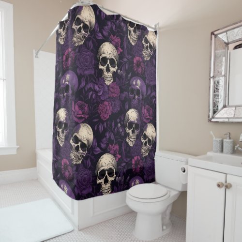 Gothic Skull Rose Purple Shower Curtain