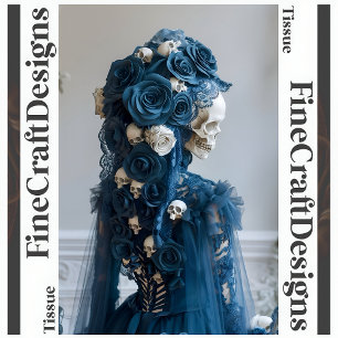 Gothic Skull & Rose Teal Ivory Decoupage Right 155 Tissue Paper