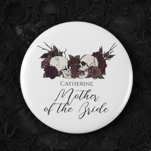 Gothic Skull & Rose Wedding Party Button