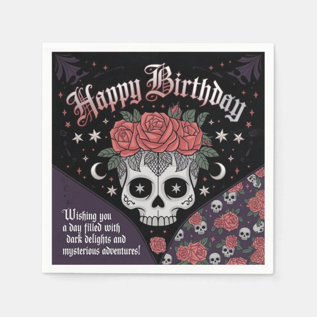Gothic Skull & Roses Birthday Card  Napkins (Front)