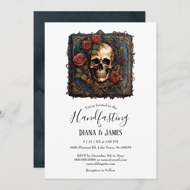 Gothic Skull & Roses Elegant Handfasting Invitation (Front/Back)