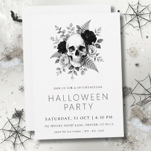 Gothic Skull & Roses Halloween Invitation